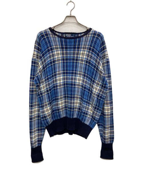 POLO RALPH LAUREN（ポロ・ラルフローレン）POLO RALPH LAUREN (ポロ・ラルフローレン) チェックニット ネイビー サイズ:Lの古着・服飾アイテム