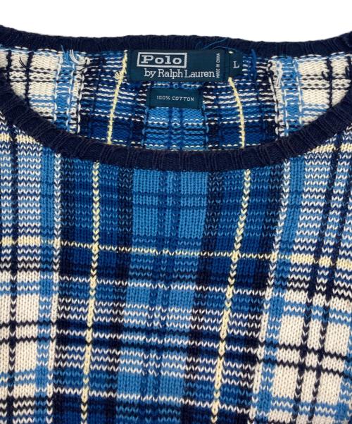 POLO RALPH LAUREN（ポロ・ラルフローレン）POLO RALPH LAUREN (ポロ・ラルフローレン) チェックニット ネイビー サイズ:Lの古着・服飾アイテム