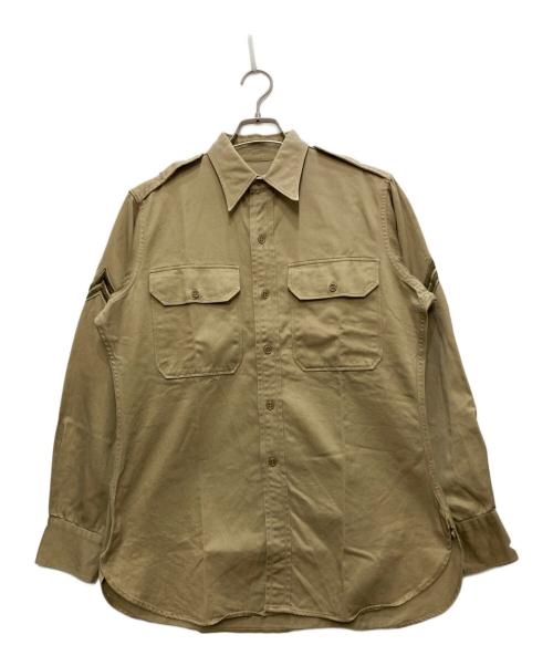 VINTAGE（ヴィンテージ）VINTAGE (ヴィンテージ) STAND UP COLLAR 袖ワッペンシャツ/スタンドアップカラー ベージュ サイズ:15－33の古着・服飾アイテム