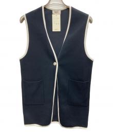 DES PRES（デ プレ）の古着「レーヨンナイロンダブルフェイス Vネックジレ」｜ネイビー