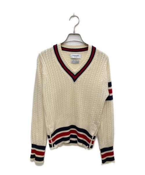 Thom Browne（トムブラウン）Thom Browne (トムブラウン) Vネックカシミヤニット アイボリー サイズ:Sの古着・服飾アイテム