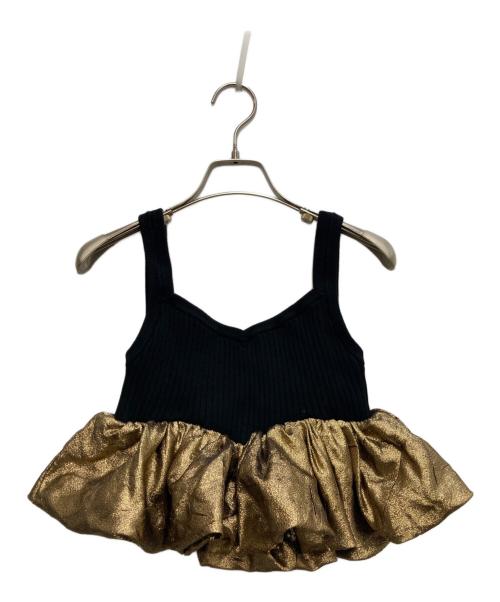 OMMO（オーエムエムオー）OMMO (オーエムエムオー) METALLIC BALLOON KT BUSTIER フリルビスチェ/メタリック バルーン ニット ビスチェ フリルビスチェ ブラック×ゴールド サイズ:free 未使用品の古着・服飾アイテム