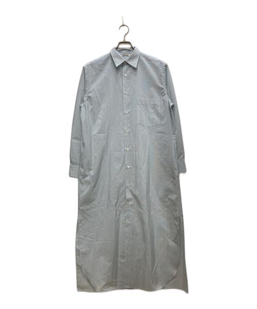 AURALEE（オーラリー）AURALEE (オーラリー) FINX POLYESTER STRIPE SHIRT ONE-PIECE/フィンクスポリエステルストライプシャツワンピース ブルーの古着・服飾アイテム