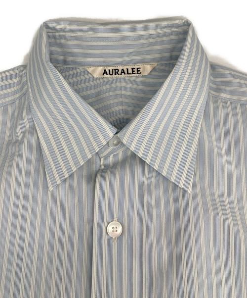 AURALEE（オーラリー）AURALEE (オーラリー) FINX POLYESTER STRIPE SHIRT ONE-PIECE/フィンクスポリエステルストライプシャツワンピース ブルーの古着・服飾アイテム