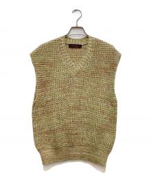 CABAN（キャバン）の古着「コットンカシミヤワッフルMIX Vネックベスト」｜黄緑
