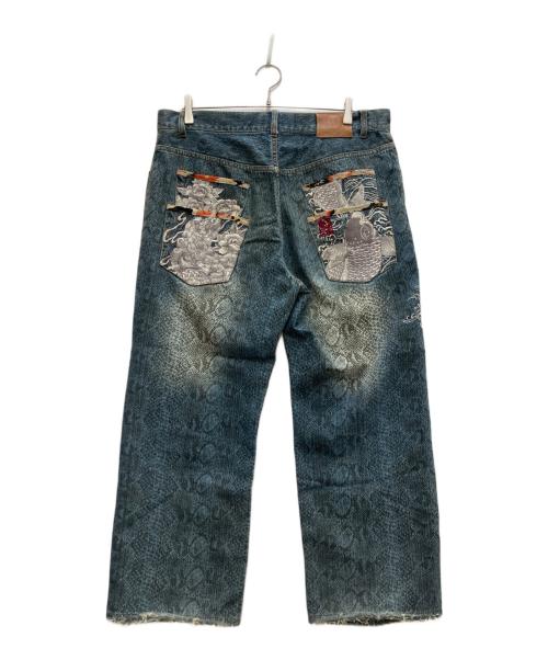 絡繰魂（カラクリタマシイ）絡繰魂 (カラクリタマシイ) 和柄デニムパンツ インディゴ サイズ:Ｗ96の古着・服飾アイテム