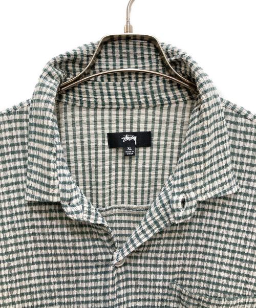 stussy（ステューシー）stussy (ステューシー) Wrinkly Gingham Shirt/リンクリィー ギンガム シャツ ホワイト×グリーン サイズ:ＸＬ　　の古着・服飾アイテム