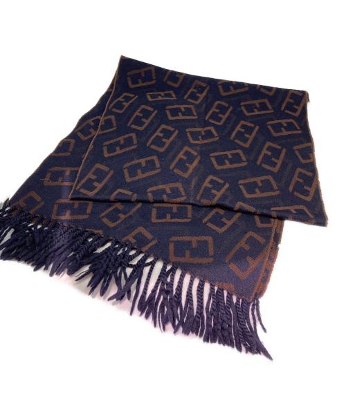 FENDI（フェンディ）FENDI (フェンディ) ズッカ柄ウールマフラー ブラウン×ネイビーの古着・服飾アイテム