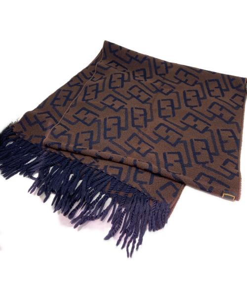 FENDI（フェンディ）FENDI (フェンディ) ズッカ柄ウールマフラー ブラウン×ネイビーの古着・服飾アイテム