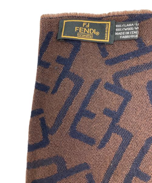 FENDI（フェンディ）FENDI (フェンディ) ズッカ柄ウールマフラー ブラウン×ネイビーの古着・服飾アイテム