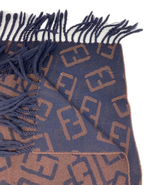 FENDI（フェンディ）FENDI (フェンディ) ズッカ柄ウールマフラー ブラウン×ネイビーの古着・服飾アイテム