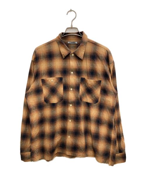 MINEDENIM（マインデニム）MINEDENIM (マインデニム) C.Flannel Ombre Open Collar SH ブラウン サイズ:3の古着・服飾アイテム