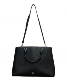 LAUREN RALPH LAUREN（ローレンラルフローレン）の古着「クロスハッチ レザー ラージ ハンナ サッチェル 2WAYバッグ」｜ブラック