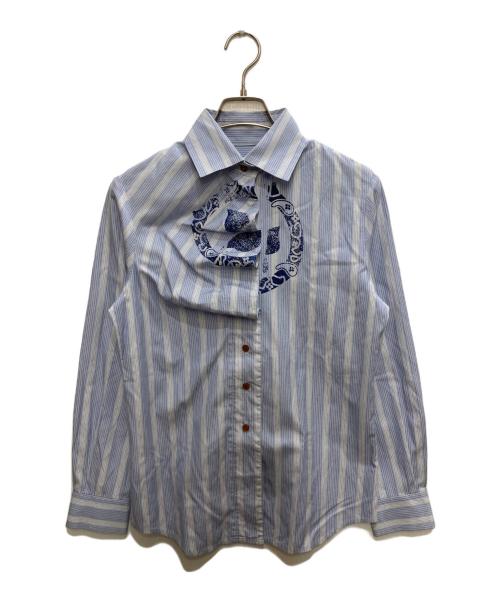 Vivienne Westwood RED LABEL（ヴィヴィアンウエストウッドレッドレーベル）Vivienne Westwood RED LABEL (ヴィヴィアンウエストウッドレッドレーベル) フリルプリントシャツ ブルー サイズ:3の古着・服飾アイテム