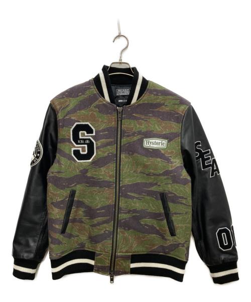 Hysteric Glamour（ヒステリックグラマー）Hysteric Glamour (ヒステリックグラマー) WIND AND SEA (ウィンダンシー) Varsity Jacket/バーシティジャケット オリーブ×ブラック サイズ:Ｌの古着・服飾アイテム
