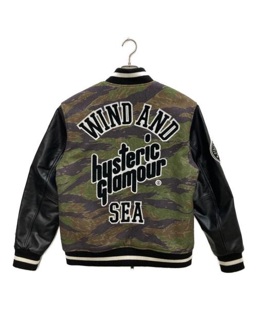Hysteric Glamour（ヒステリックグラマー）Hysteric Glamour (ヒステリックグラマー) WIND AND SEA (ウィンダンシー) Varsity Jacket/バーシティジャケット オリーブ×ブラック サイズ:Ｌの古着・服飾アイテム