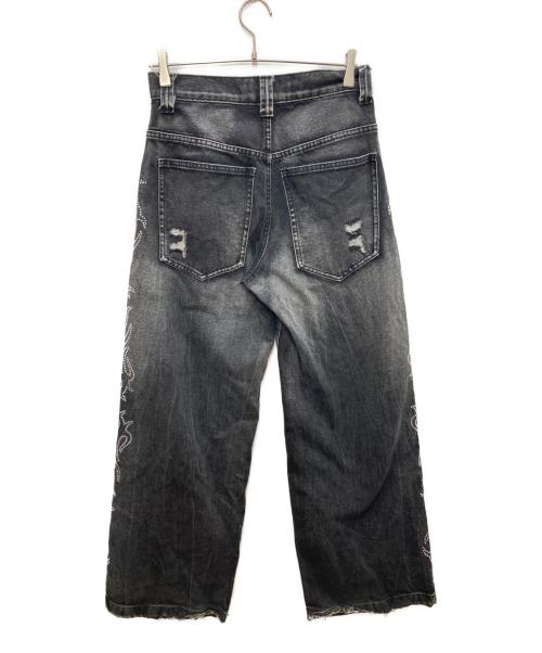 Jaded London（ジェイデッドロンドン）Jaded London (ジェイデッドロンドン) ビジュー付ダメージデニムパンツ ブラック サイズ:28の古着・服飾アイテム