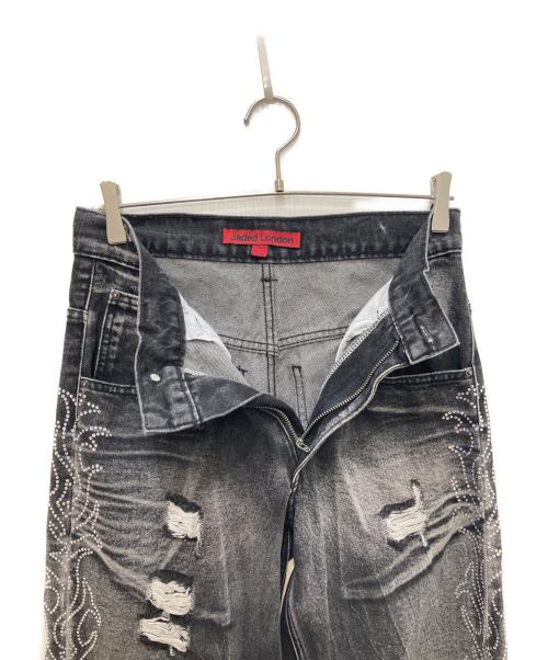 Jaded London（ジェイデッドロンドン）Jaded London (ジェイデッドロンドン) ビジュー付ダメージデニムパンツ ブラック サイズ:28の古着・服飾アイテム