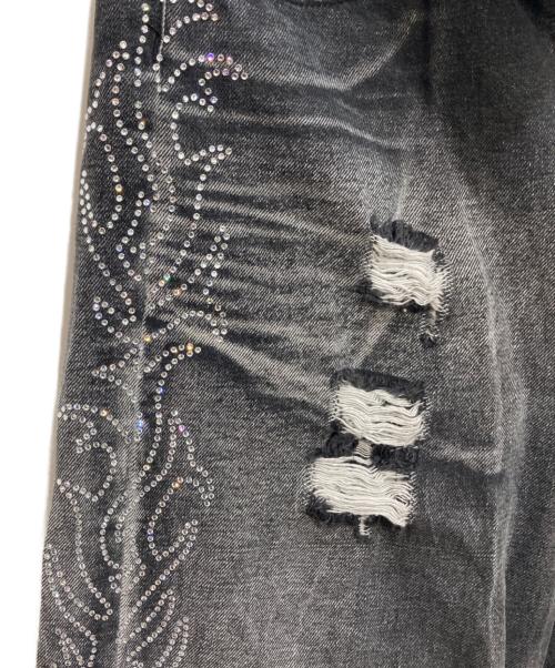 Jaded London（ジェイデッドロンドン）Jaded London (ジェイデッドロンドン) ビジュー付ダメージデニムパンツ ブラック サイズ:28の古着・服飾アイテム