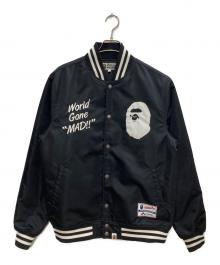 A BATHING APE×Majestic（アベイシングエイプ×マジェスティック）の古着「MAJESTIC SATIN VARSITY JACKET」｜ブラック