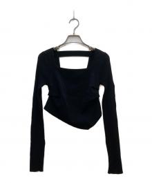 OMMO（オーエムエムオー）の古着「ASYMME TUCK SHORT KT TOP/アシメ タック ショート KT トップ」｜ブラック
