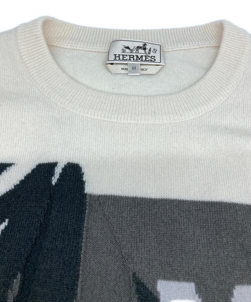 HERMES（エルメス）HERMES (エルメス) パズル・フローラル カシミヤ100％ニット ホワイト サイズ:Mの古着・服飾アイテム
