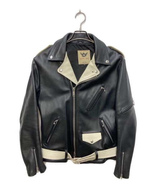 666（666）666 (666) ジョニーサンダースカラー ライダースジャケット ブラック×ホワイト サイズ:38の古着・服飾アイテム