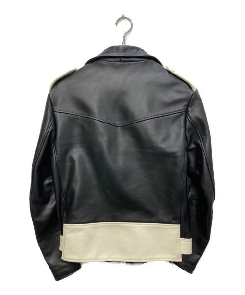 666（666）666 (666) ジョニーサンダースカラー ライダースジャケット ブラック×ホワイト サイズ:38の古着・服飾アイテム