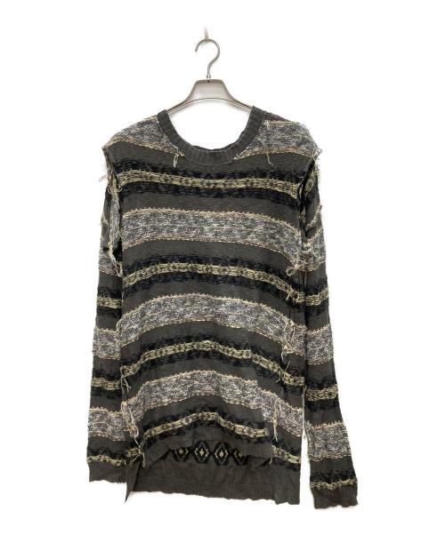 PERVERZE（パーバーズ）PERVERZE (パーバーズ) Wave Border Droopy Knit グレー サイズ:FREEの古着・服飾アイテム