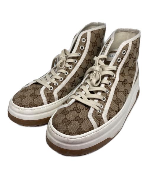 GUCCI（グッチ）GUCCI (グッチ) GGキャンバスハイカットスニーカー ベージュ サイズ:8 1/2の古着・服飾アイテム