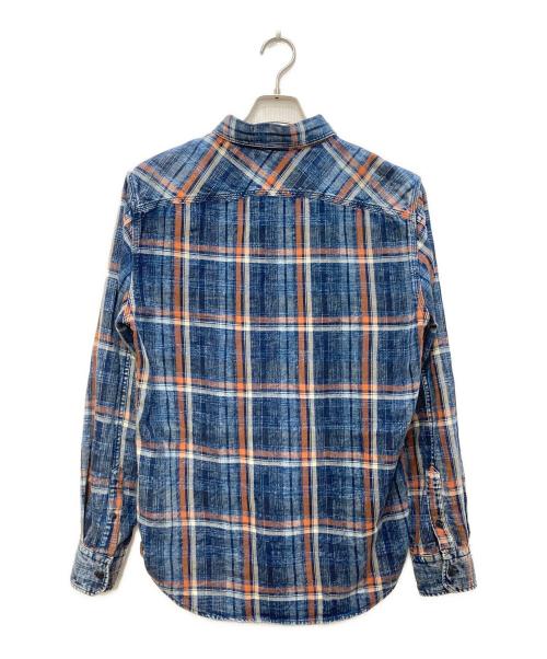 REPLAY（リプレイ）REPLAY (リプレイ) ブリーチ加工 インディゴチェック コットン シャツ ネイビー サイズ:Ｍの古着・服飾アイテム