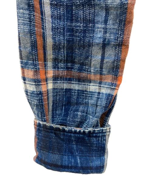 REPLAY（リプレイ）REPLAY (リプレイ) ブリーチ加工 インディゴチェック コットン シャツ ネイビー サイズ:Ｍの古着・服飾アイテム