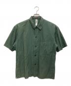 MHLエムエイチエル）の古着「HIGH TWISTED COTTON POPLIN SS SHIRT/ハイ　ツイステッド　コットン　ポップリン　SS　シート」｜オリーブ