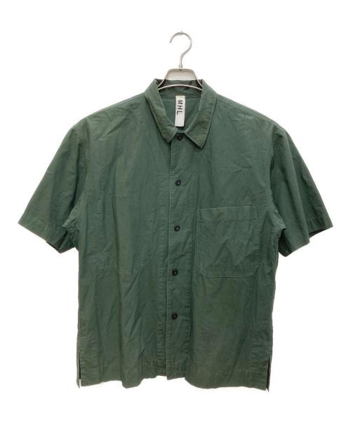 MHL（エムエイチエル）MHL (エムエイチエル) HIGH TWISTED COTTON POPLIN SS SHIRT/ハイ　ツイステッド　コットン　ポップリン　SS　シート オリーブ サイズ:Ｌの古着・服飾アイテム