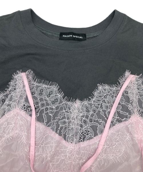 MAISON SPECIAL（メゾンスペシャル）MAISON SPECIAL (メゾンスペシャル) Lace Docking Layered TEE ピンク×グレー サイズ:Freeの古着・服飾アイテム