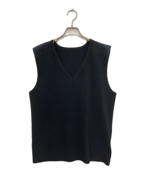 HOMME PLISSE ISSEY MIYAKE（オム プリッセ イッセイ ミヤケ）HOMME PLISSE ISSEY MIYAKE (オム プリッセ イッセイ ミヤケ) プリーツVネックベスト ブラック サイズ:サイズ3の古着・服飾アイテム
