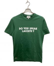 LACOSTE（ラコステ）の古着「メッセージプリントバインダーネックTシャツ」｜グリーン