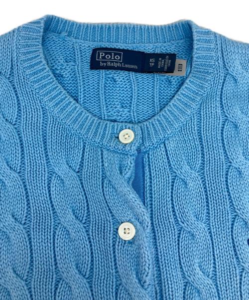 POLO RALPH LAUREN（ポロ・ラルフローレン）POLO RALPH LAUREN (ポロ・ラルフローレン) 半袖ケーブルニットカーディガン ブルー サイズ:XSの古着・服飾アイテム