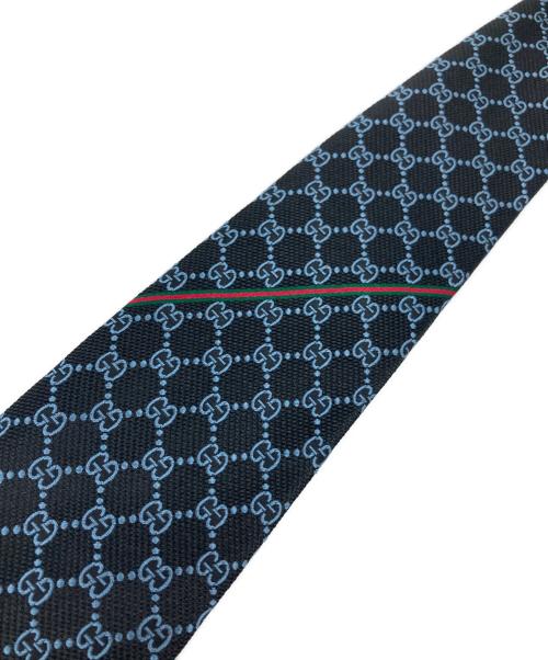 GUCCI（グッチ）GUCCI (グッチ) GGロゴ シルクジャガードネクタイ ネイビー サイズ:表記無しの古着・服飾アイテム