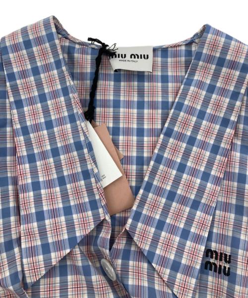 MIU MIU（ミュウミュウ）MIU MIU (ミュウミュウ) チェックポプリンワンピース ブルー サイズ:38の古着・服飾アイテム