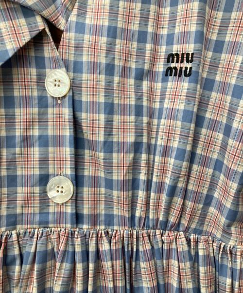 MIU MIU（ミュウミュウ）MIU MIU (ミュウミュウ) チェックポプリンワンピース ブルー サイズ:38の古着・服飾アイテム