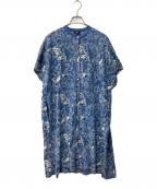 Marble SUDマーブルシュッド）の古着「Members 刺繍バンドカラーシャツワンピース」｜ブルー