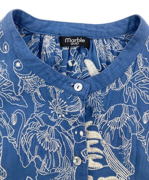 Marble SUD（マーブルシュッド）Marble SUD (マーブルシュッド) Members 刺繍バンドカラーシャツワンピース ブルー サイズ:FREEの古着・服飾アイテム