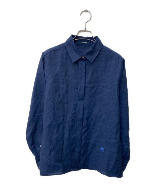 Aquascutum（アクアスキュータム）Aquascutum (アクアスキュータム) MAXILIN リネンシャツ ネイビー サイズ:SIZE 8の古着・服飾アイテム