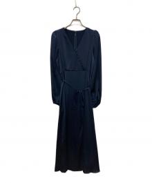 FRAY ID（フレイ アイディー）の古着「カシュクールサテンタックワンピース」｜ネイビー