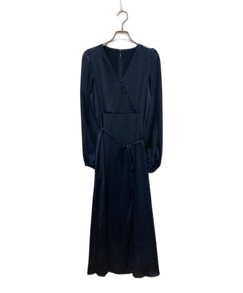 FRAY ID（フレイ アイディー）FRAY ID (フレイ アイディー) カシュクールサテンタックワンピース ネイビーの古着・服飾アイテム