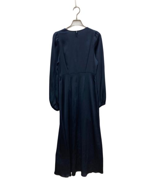FRAY ID（フレイ アイディー）FRAY ID (フレイ アイディー) カシュクールサテンタックワンピース ネイビーの古着・服飾アイテム
