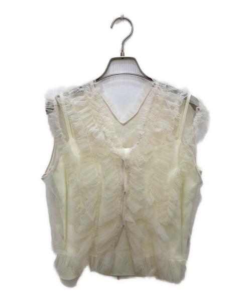 FRAY ID（フレイ アイディー）FRAY ID (フレイ アイディー) ラッフルチュールノースリブラウス ホワイト サイズ:Freeの古着・服飾アイテム