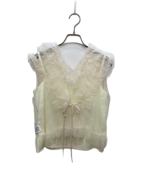 FRAY ID（フレイ アイディー）FRAY ID (フレイ アイディー) ラッフルチュールノースリブラウス ホワイト サイズ:Freeの古着・服飾アイテム