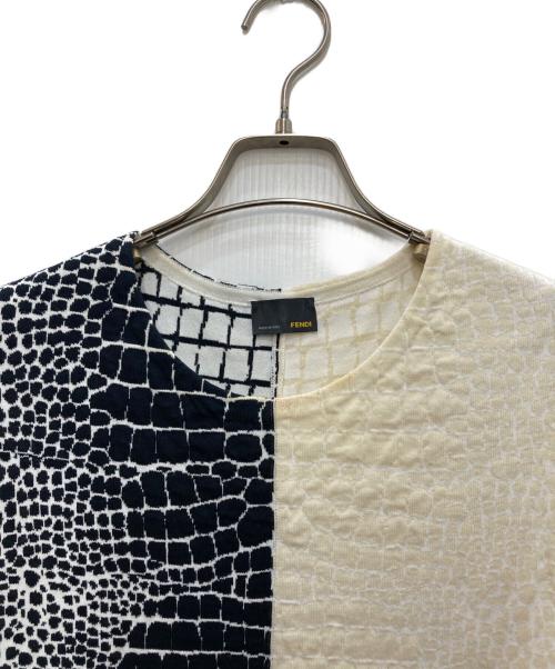 FENDI（フェンディ）FENDI (フェンディ) クロコ柄ジャカードニットノースリーブワンピース ブラック×ベージュ サイズ:40の古着・服飾アイテム